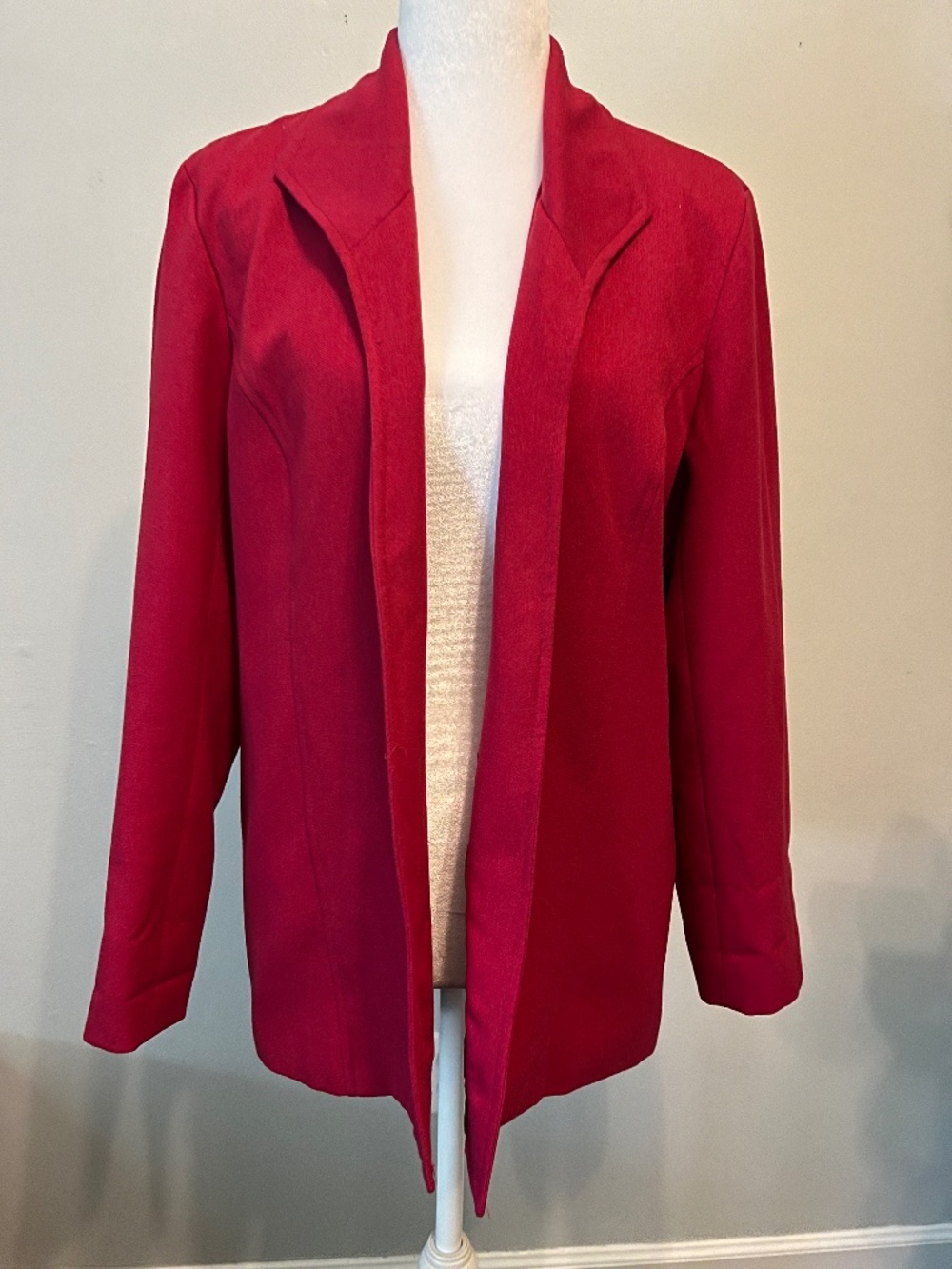 Liz Baker Petite Berry Red Open Front Blazer Sz 8P Long Sleeve Jacket